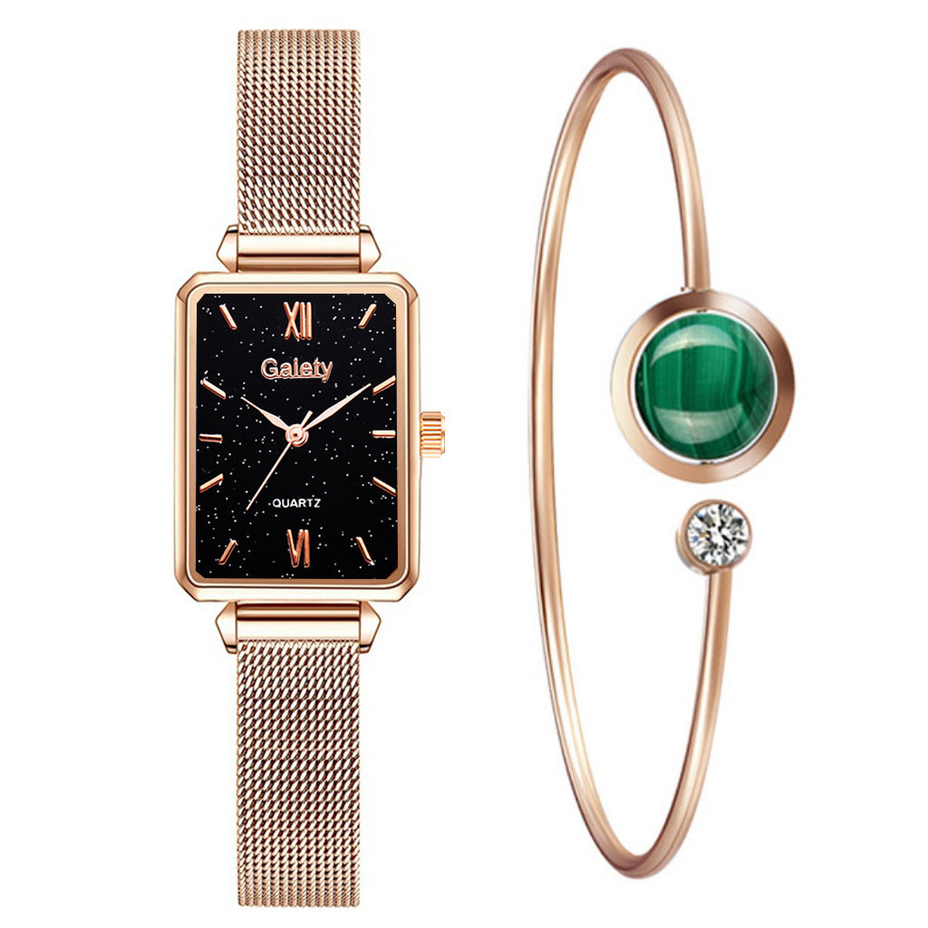Women's watch alloy mesh with small green watch