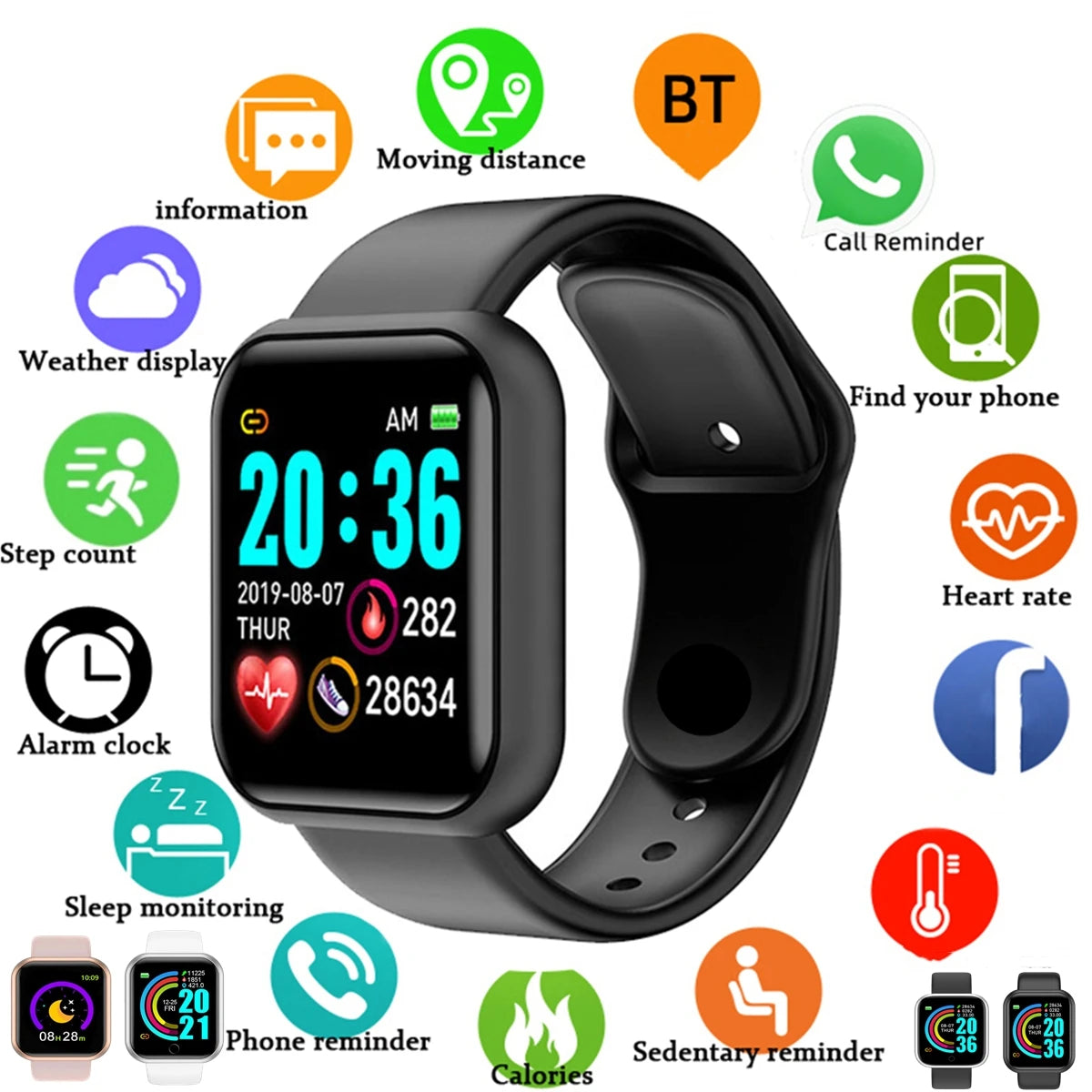 Smart Watch Music Control Calorie Distance Fitness Tracker Message Remind Men Smartwatch Women Watches Bracelet Clock Alarm Y68